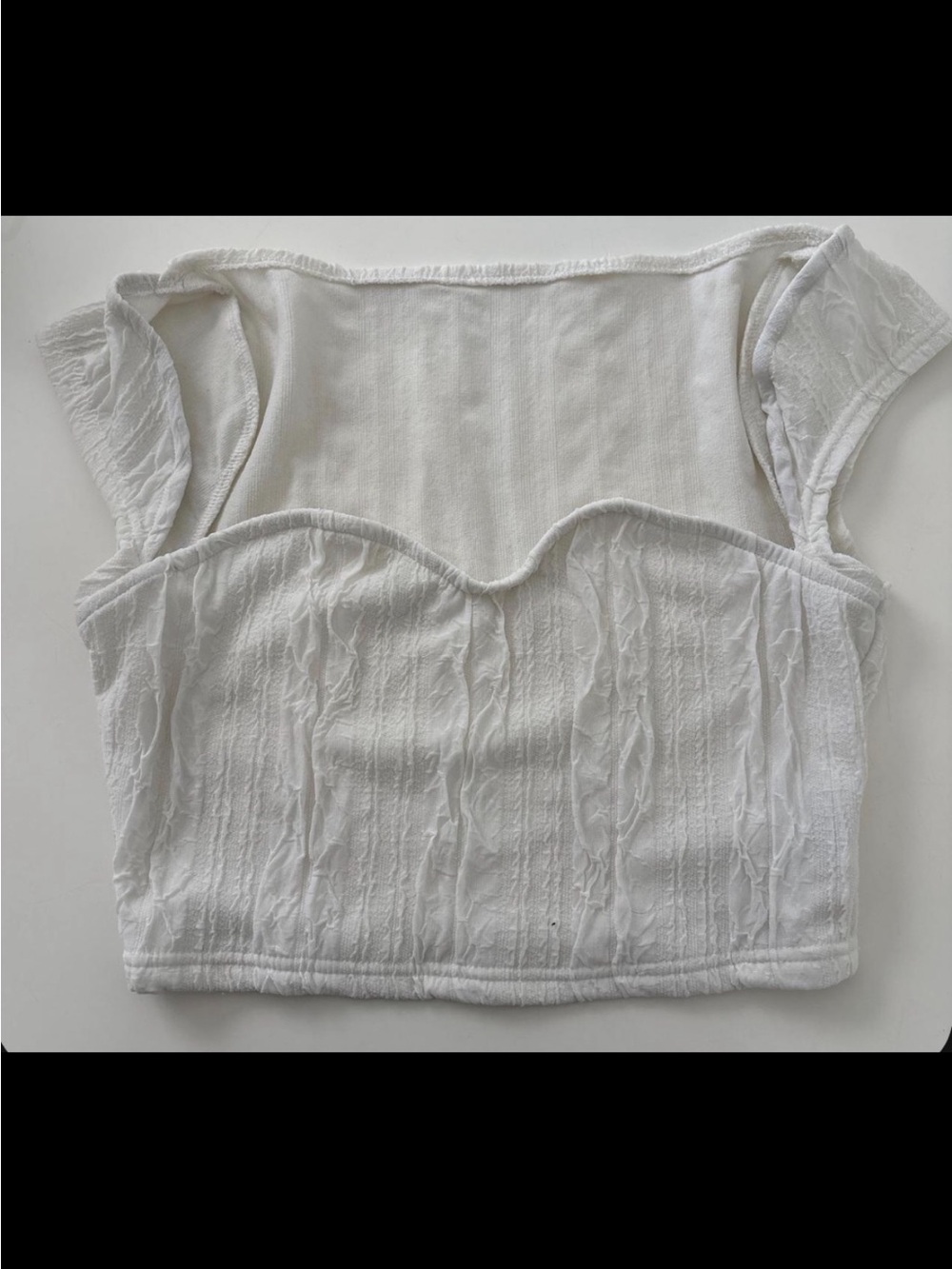 White Textured Sweetheart Neckline Crop Top